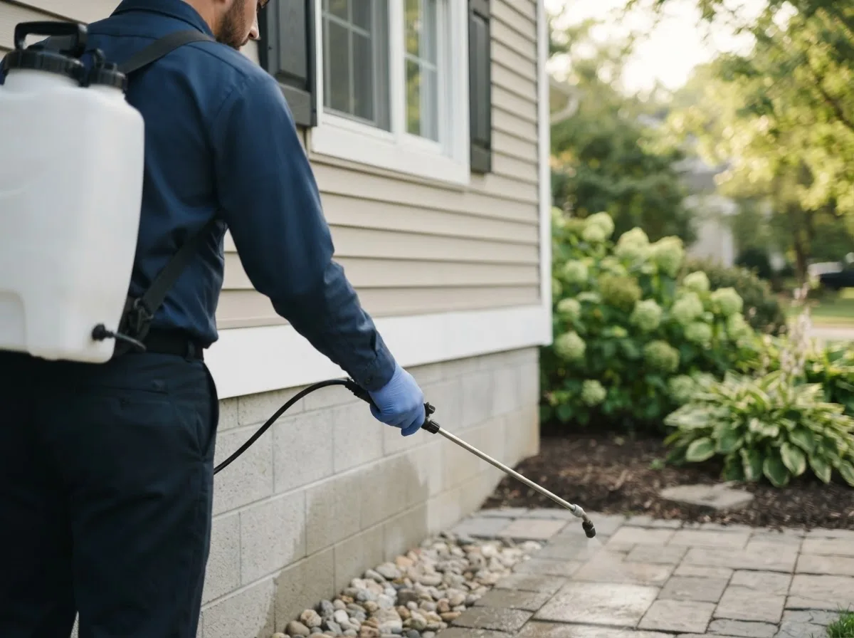 Pest control technician inspecting a home in Cotulla, TX
